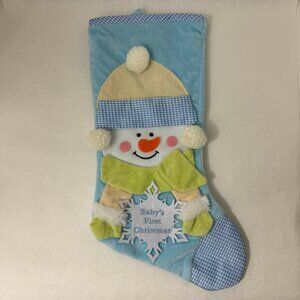 Baby's First Christmas Stocking Blue Snowman Snowflake St. Nick's Choice Boy 16"